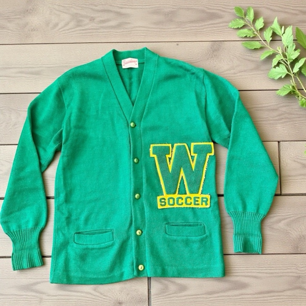 Vintage Green Cardigan in 100% Virgin Wool by Broadway Knitting Mills Unisex